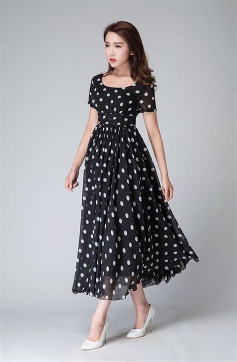 polka dot dress black and white dress empire waist dress etsy