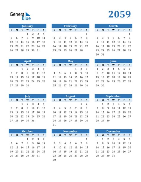 2059 Calendar Pdf Word Excel