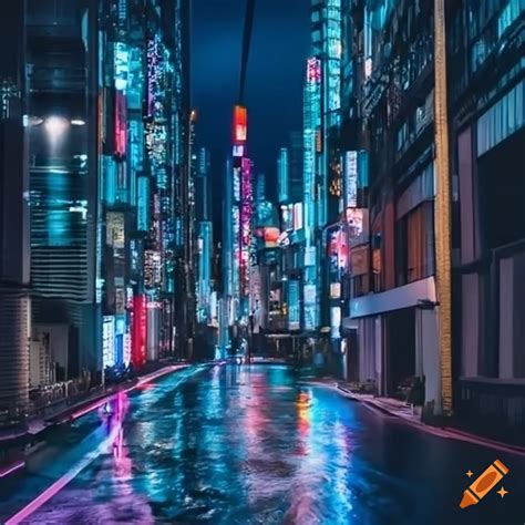 Night View Of Futuristic Tokyo Cityscape With Neon Lights On Craiyon
