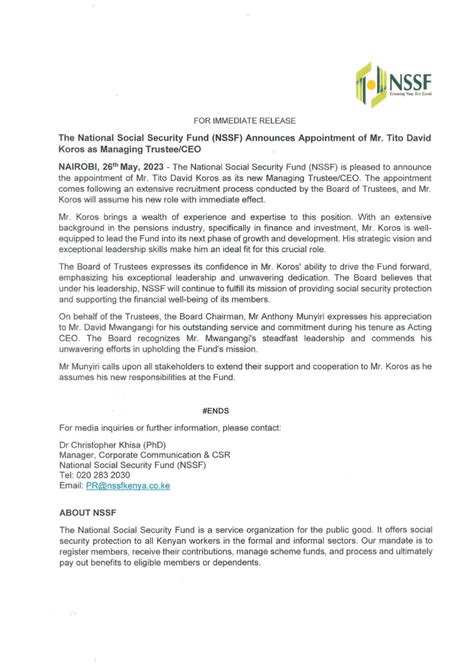Nssfke On Twitter Press Release National Social Security Fund Nssf