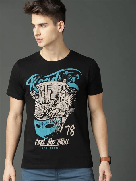 Buy Roadster Men Black Printed T Shirt Tshirts For Men 6720246