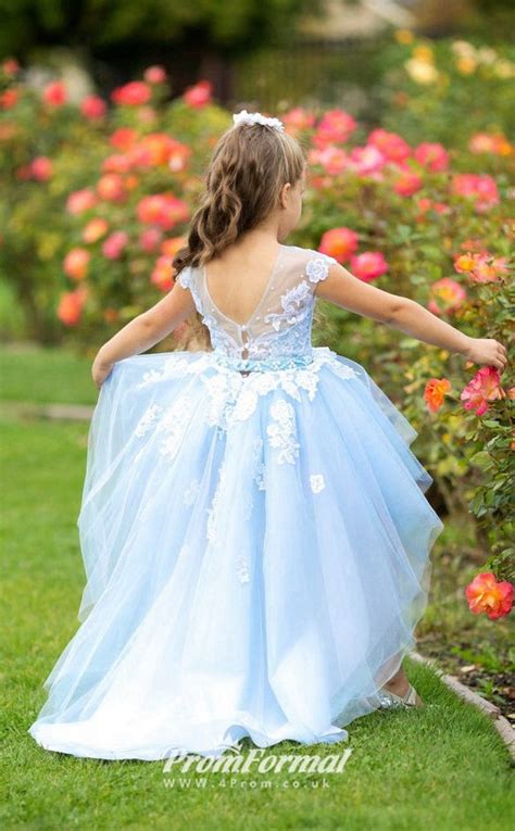 Free Shipping High Low Princess Light Blue Flower Girl Dress Girls