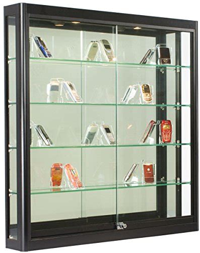 Buy Wall Ed Black Aluminum Glass Display Cabinet Illuminated Locking Sliding Glass Doors