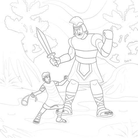 Printable Bible Story David Against Goliath Coloring Page Mimi Panda