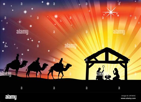 Illustration Of Traditional Christian Christmas Nativity Scene With The