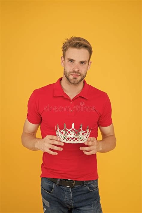 Coronation King Handsome Man Wear Crown Symbol Of Superiority Premium