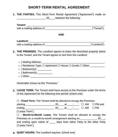 Printable Short Term Rental Agreement Editable Vacation Rental