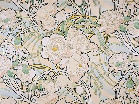 Peonies Art Nouveau White Flowers Print Wall Art By Alphonse Mucha