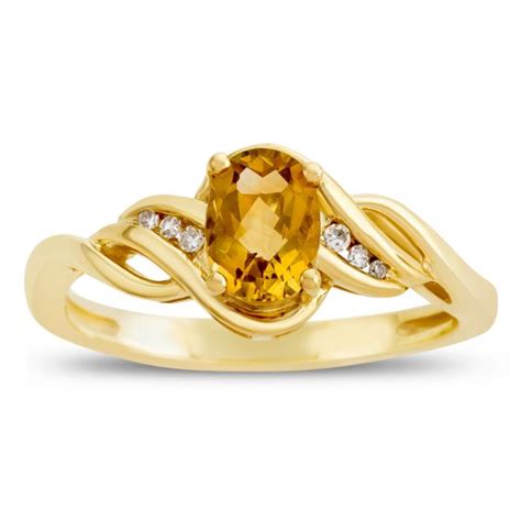 K Yellow Gold Citrine Delicate Rings Diamond Accent Citrine Ring