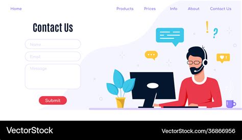 Contact Us Web Page Design Template In Flat Style Vector Image