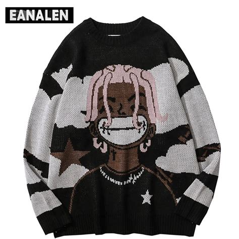 Harajuku Vintage Cartoon Anime Knitted Sweater Men Winter Oversized Men