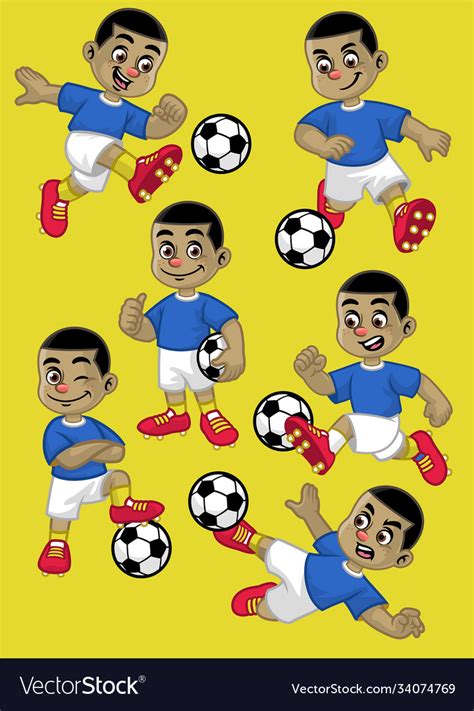 Set Cartoon Kid Soccer Player Royalty Free Vector Image