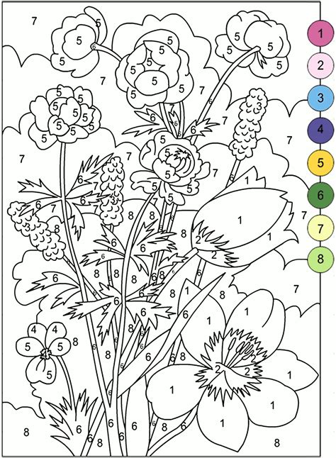 Colour By Numbers Worksheets For Adults