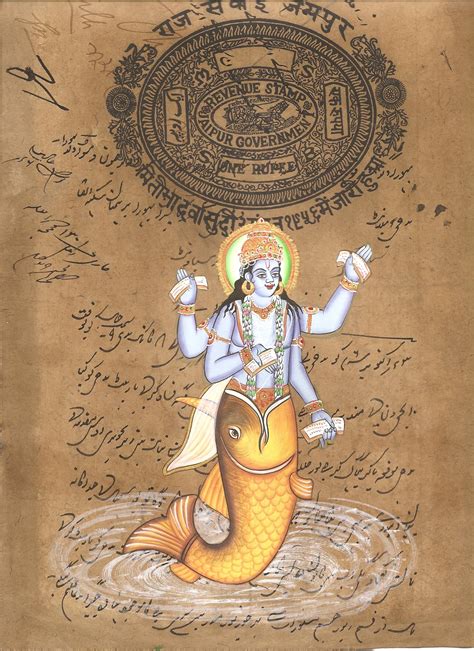 Matsya Art Handmade Vishnu Avatar Hindu God Fish Incarnation Watercolor