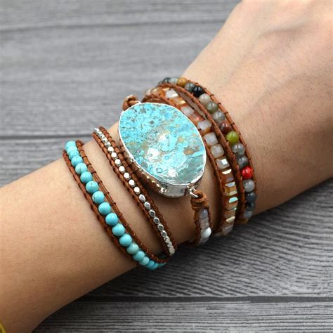 Unique Mixed Natural Stones Gilded Stone Charm Bohemian Layered Strands
