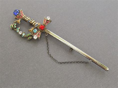 Vintage Sterling Rhinestone Sword Brooch By Jolle Circa 1950