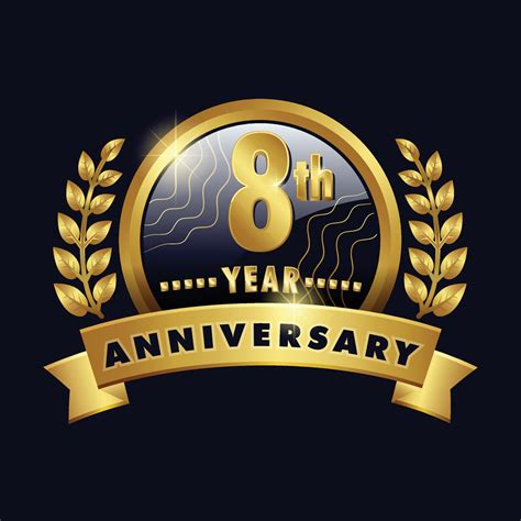 8th Anniversary Golden Logo Eighth Anniversary Year Badge With Number Eight Ribbon Laurel