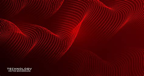 Red Techno Abstract Background On Dark Space With Waving Particle Style