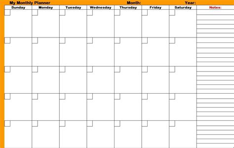 Monday To Sunday Monthly Planners Calendar Template Printable