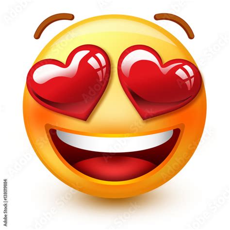 Cute In Love Face Emoticon Or 3d Smiley Emoji With Heart Shaped Eyes