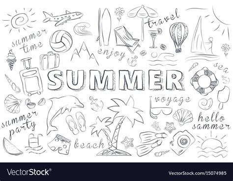 Summer Hand Drawn Icons Set Royalty Free Vector Image
