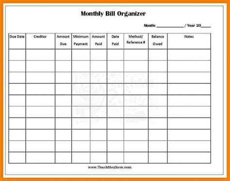 Free Monthly Bill Pay Template Pdf Sample In 2021 Bill Template