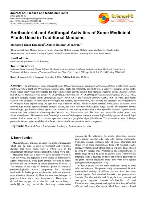PDF Antibacterial And Antifungal Activities Of Some Medicinal Plants