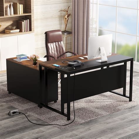 Buy Tribesigns L Shaped Computer Desk With Power Outlet And Drawer
