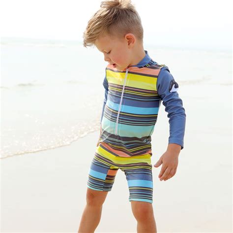 Long Sleeve Sunsuit Boys Retro Vibes Mini Sandcrabs Uv50 Swimwear