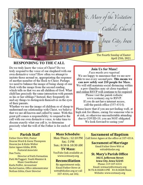 Bulletins And Schedules St Mary Of The Visitation Catholic Church