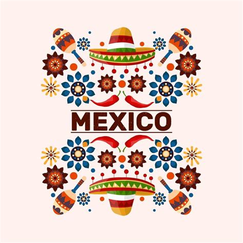 Mexico Poster With Traditional Illustration Folk Sombrero Pepper