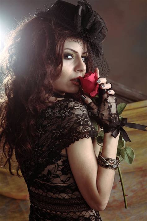 Glamour Girl Holding Red Rose Stock Image Image Of Lady Happy 31054277