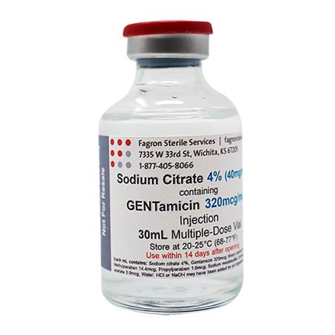Sodium Citrate 4 Containing GENTamicin Injection 4 40mg ML 1200mg