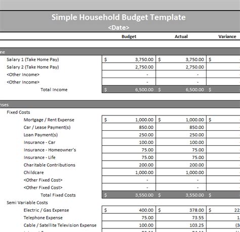 Simple Household Budget Template Template Haven