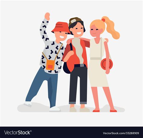 Three Best Friends Standing Together Trendy Flat Vector Image