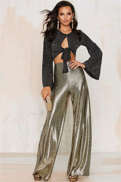 Nasty Gal Hot And Gold High Waisted Metallic Pants In