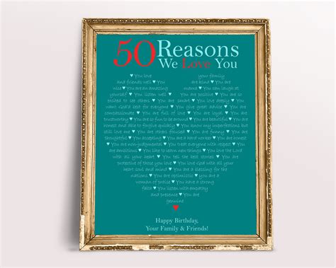 Personalized 50 Reasons We Love You 50th Birthday T 50 Etsy