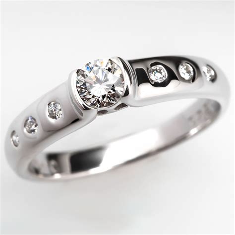 Semi Bezel Set Diamond Engagement Ring 18k White Gold Bezel Set Diamond Engagement Ring
