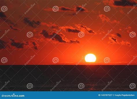 Bloody Red Cloudy Sunrise Over The Ocean Japan Stock Image Image Of