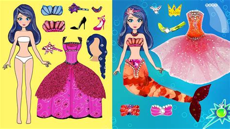 Paper Dolls Dress Up Mermaid Dresses Handmade Quiet Book Wedding Ladybug Story And Crafts Youtube