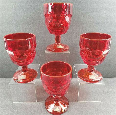 4 Viking Georgian Ruby Water Goblets Set Vintage 5 58 Red Honeycomb