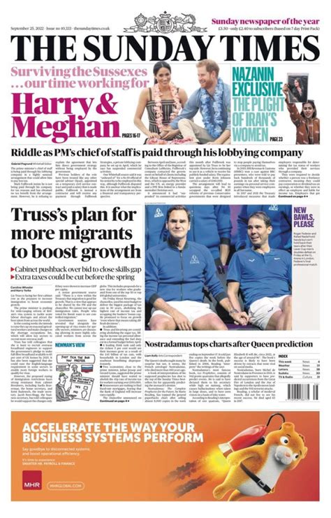 sunday times front page 25th of september 2022 tomorrow s papers today