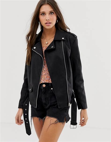 New Look Oversized Leather Look Biker Jacket In Black Asos Womens Spring Coat New Look