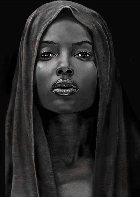 Nubienne Art Portrait Black And White Dessin Digital Paiting
