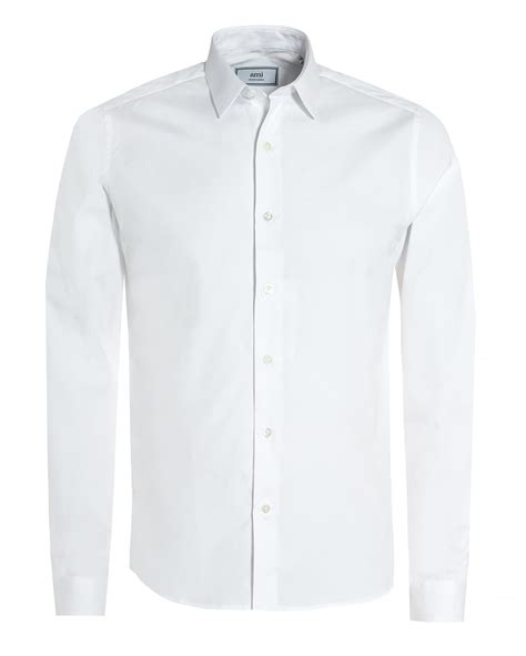 Ami Mens Plain White Cotton Shirt Regular Fit Formal Shirt