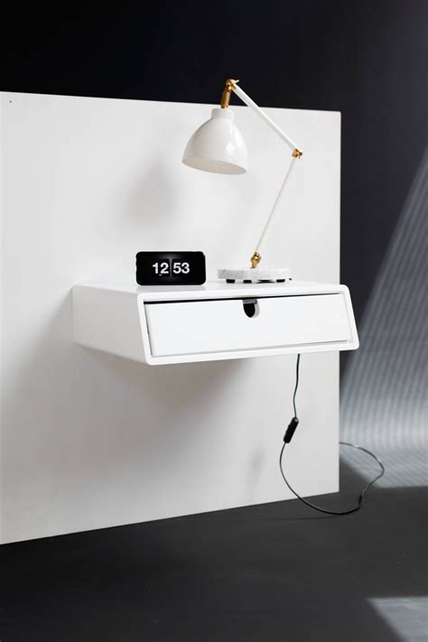 Floating White Nightstand Bedside Table Drawer Scandinavian Mid