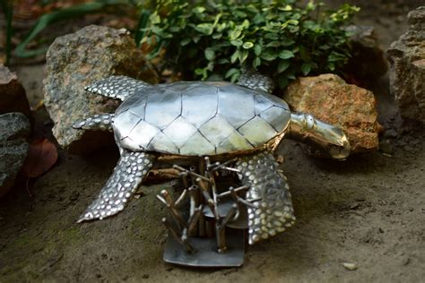 Turtle Metal Stainless Steel Sculpture Under Sea With Water Etsy