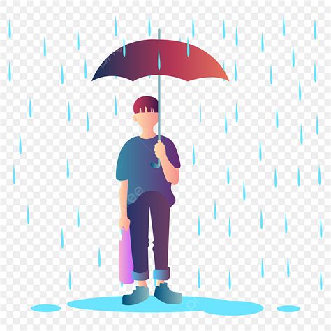 Gambar Seorang Anak Laki Laki Memakai Payung Saat Hujan Ilustrasi