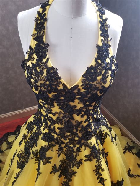 Stunning Yellow And Black Wedding Dress With Yellow Tulle And Etsy