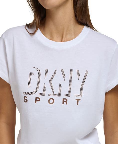 Dkny Womens Performance Cotton Crew Neck Metallic Logo T Shirt And Reviews Activewear Women